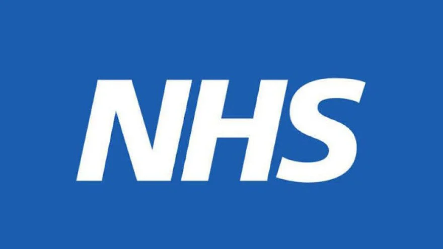 NHS logo on blue background