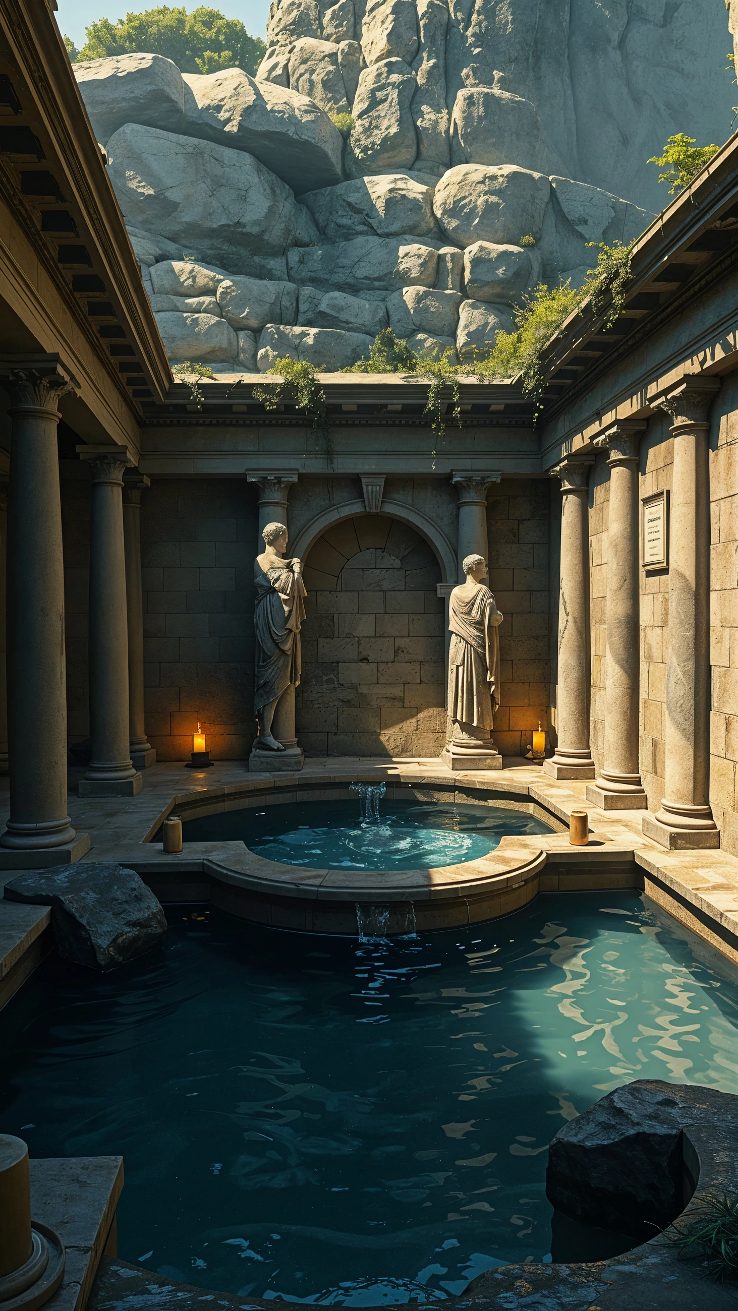 Traditional roman hot bath LE upscale magic x8 strength 69 similarity 70 light ai 20 tone enhance 20 color enhance 20