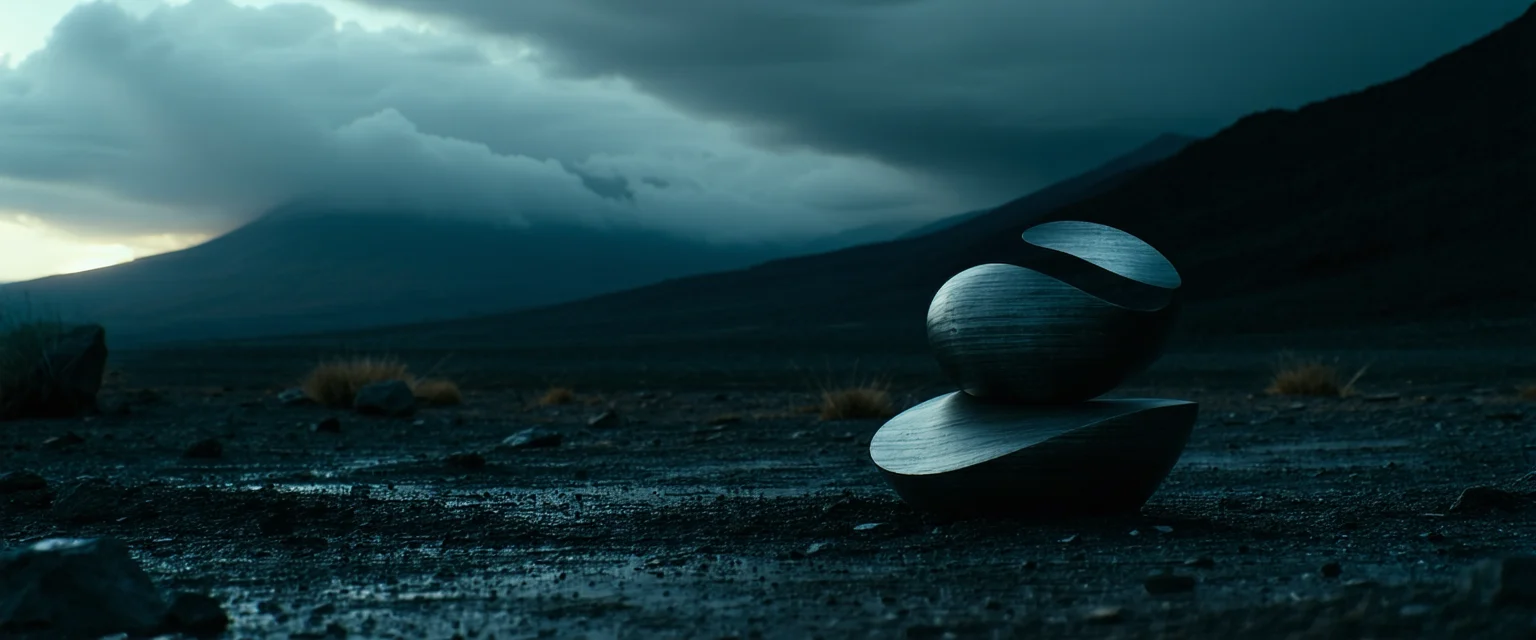 A abstract sculpture with moderate detail set outdoors against a dark and moody backdrop dark lig 4 ec7b37b3